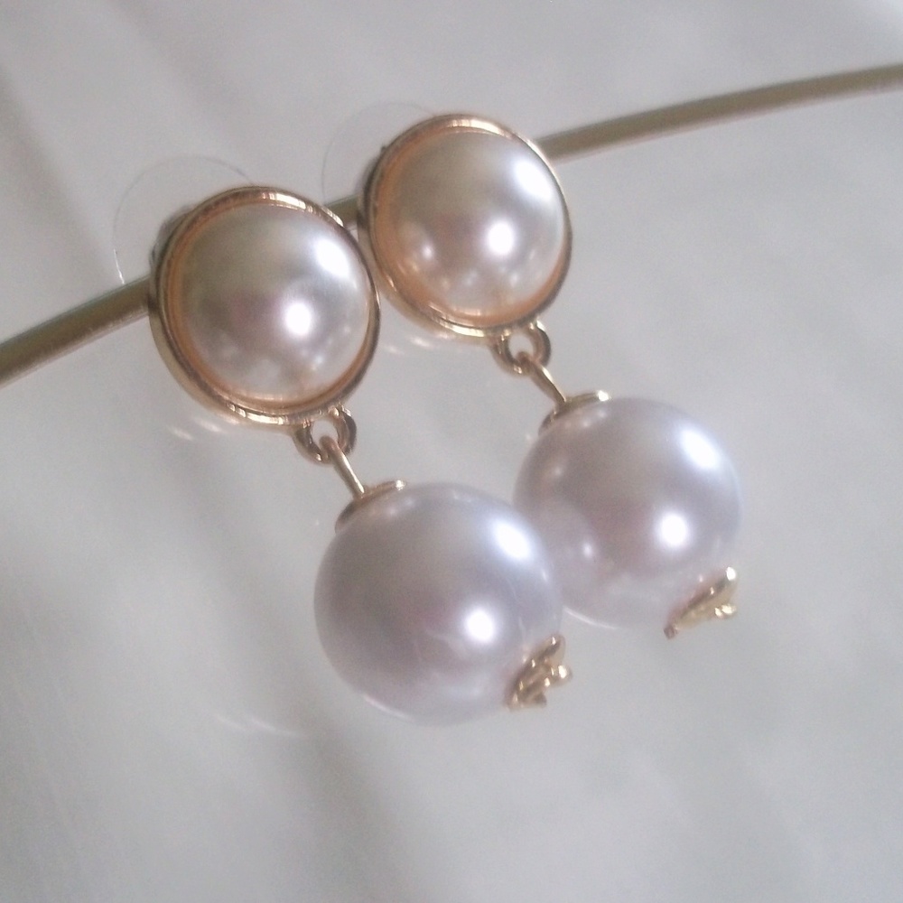 Gold Surround Pearl Stud and Pearl Bauble Earrings